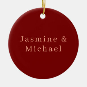 Niedlicher Minimalistischer Deep Red & Peach Name Keramik Ornament