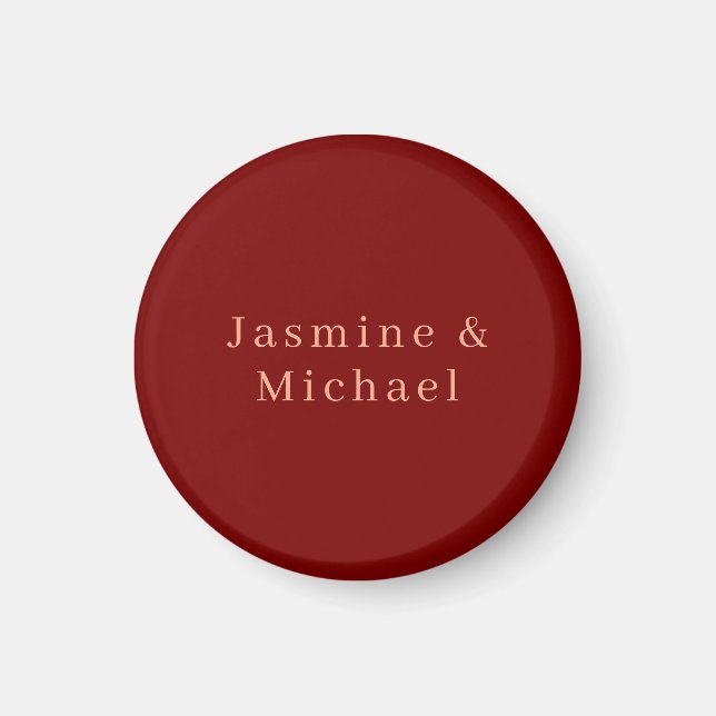 Niedlicher Minimalistischer Deep Red & Peach Name Magnet (Vorne)