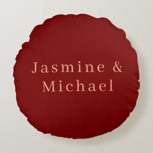 Niedlicher Minimalistischer Deep Red & Peach Name Rundes Kissen