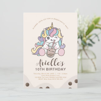 Niedlicher Minimalistischer Einhorn Boba Bubble Mi Einladung
