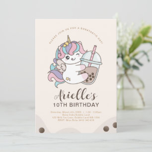 Niedlicher Minimalistischer Einhorn Boba Bubble Mi Einladung