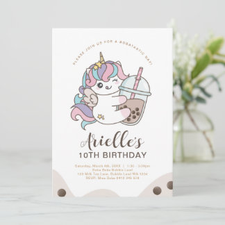 Niedlicher Minimalistischer Einhorn Boba Bubble Mi Einladung