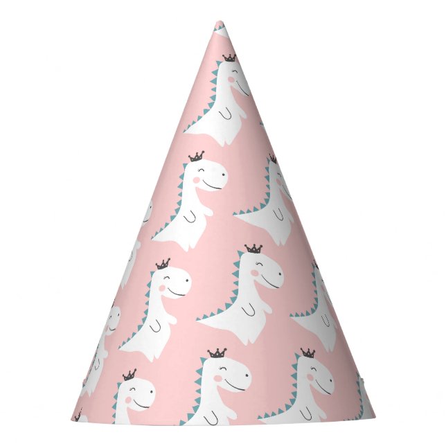 Niedlicher Minimalistischer Rosa Dino Dinosaurier  Partyhütchen (Vorderseite)