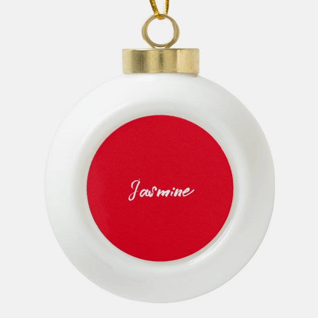 Niedlicher Minimalistischer Roter Kalligraphie Keramik Kugel-Ornament (Vorderseite)