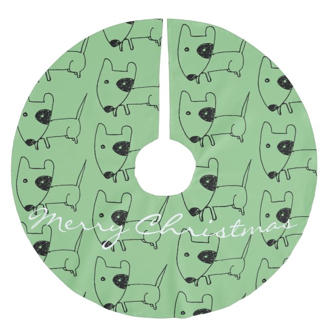 Niedlicher Minimalistischer Schwarzaugen-Hund Thun Polyester Weihnachtsbaumdecke (Vorderseite)