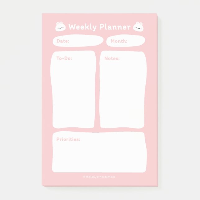Niedlicher Minimalistischer Wochenplaner Post-it Klebezettel (Vorderseite)