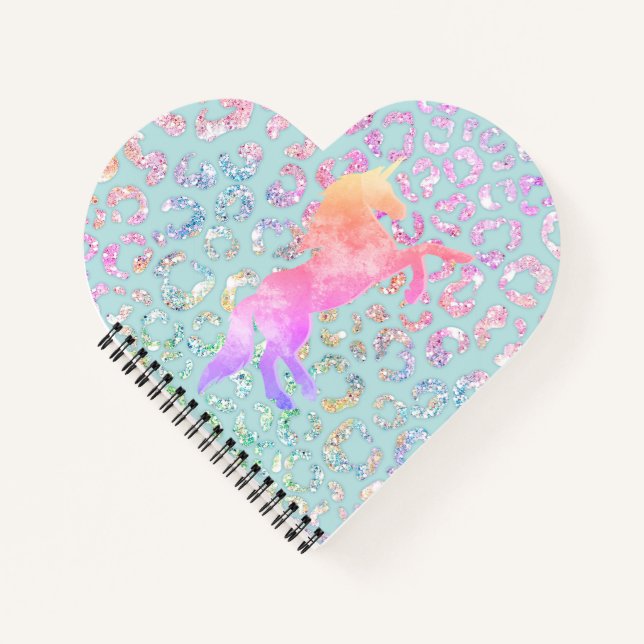 Niedlicher Minze Animal Print Glitzer Notizbuch (Vorderseite)