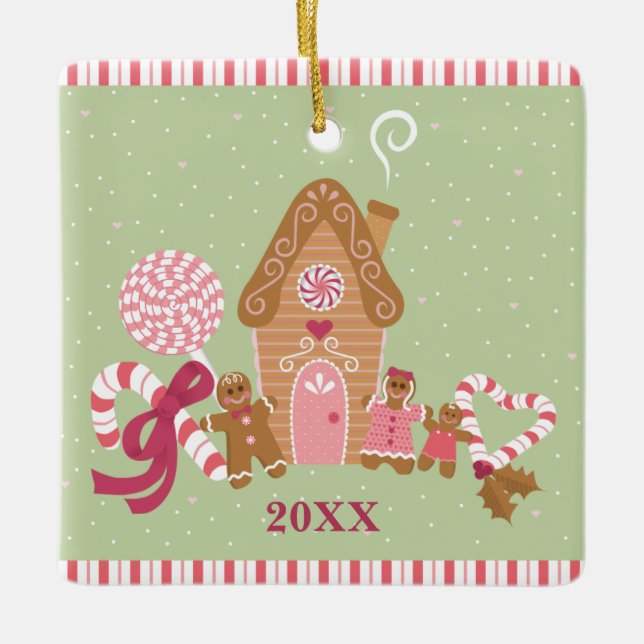 Niedlicher Minzrosa Lebkuchen Candy Square Ornamen Keramikornament (Vorderseite)