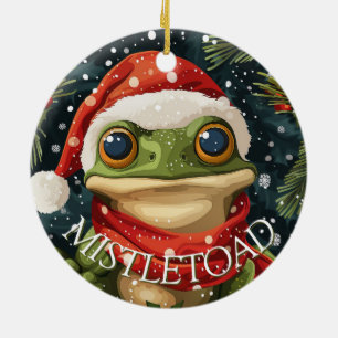 Niedlicher Mistletoad Weihnachtsfrosch in Weihnach Keramik Ornament