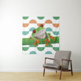 Niedlicher Mit Augen Baumfrosch mit farbenfroher G Wandteppich