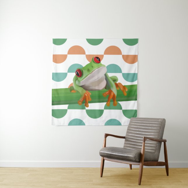Niedlicher Mit Augen Baumfrosch mit farbenfroher G Wandteppich (Beispiel)