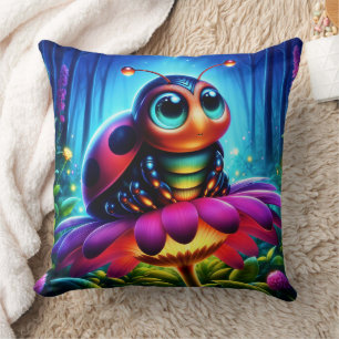 Niedlicher, mit Augen Ladybug mit einem mystischen Kissen
