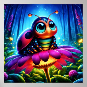 Niedlicher, mit Augen Ladybug mit einem mystischen Poster
