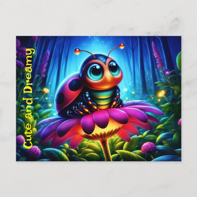 Niedlicher, mit Augen Ladybug mit einem mystischen Postkarte (Vorderseite)