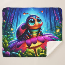 Niedlicher, mit Augen Ladybug mit einem mystischen Sherpadecke