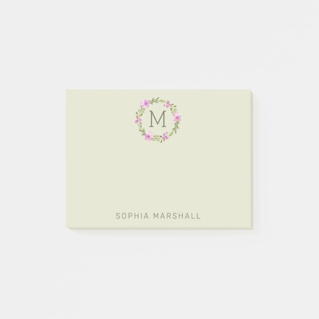 Niedlicher Mit Monogramm Grünkranz Post-it Klebezettel (Vorderseite)