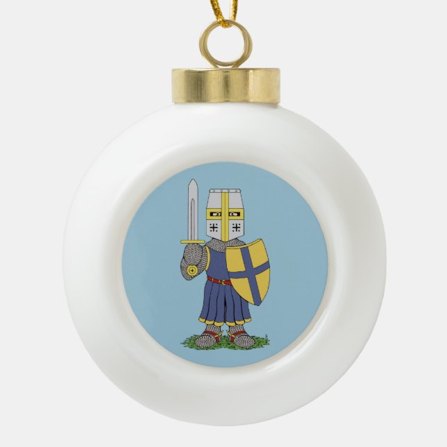 Niedlicher mittelalterlicher Ritter Keramik Kugel-Ornament (Vorderseite)