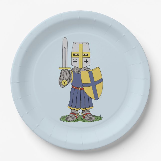 Niedlicher mittelalterlicher Ritter Pappteller (Vorderseite)