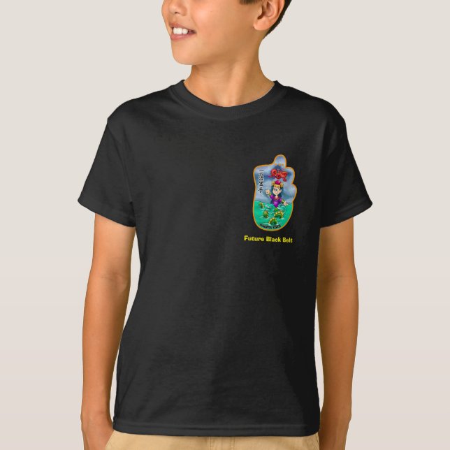 Niedlicher Mitzu Gami (Isshinryu) schwarzer Gurt T-Shirt (Vorderseite)