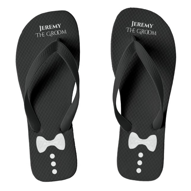 Niedlicher Mock Tuxedo Krawatte Groom Black Weddin Flip Flops (Fußbett)