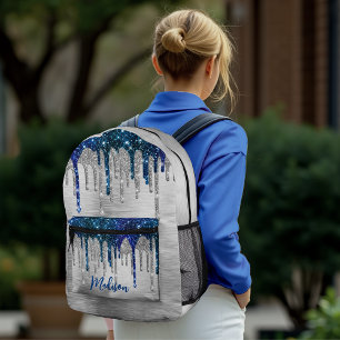 Niedlicher moderner Blue Glitzer Tropfen monogramm Bedruckter Rucksack