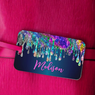 Niedlicher moderner Blue Glitzer Tropfen monogramm Gepäckanhänger