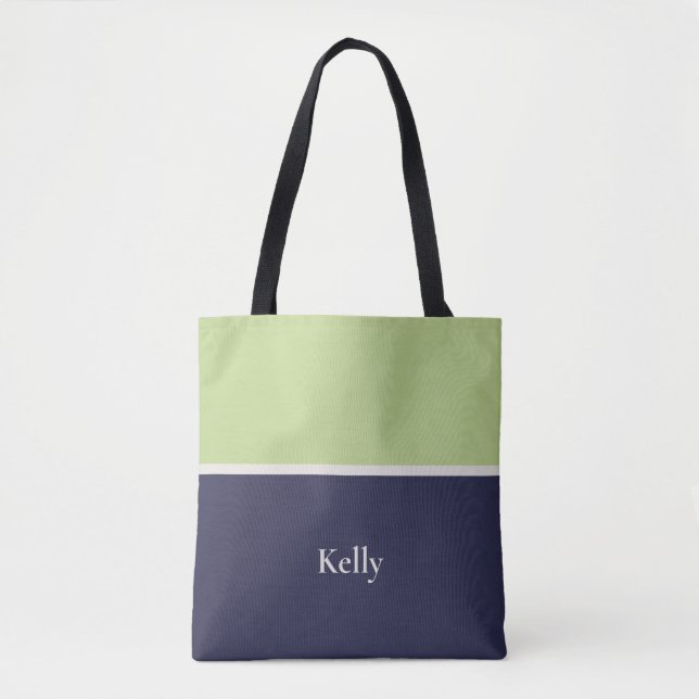 Niedlicher, moderner Blue Green Monogram Name Tasche (Vorderseite)