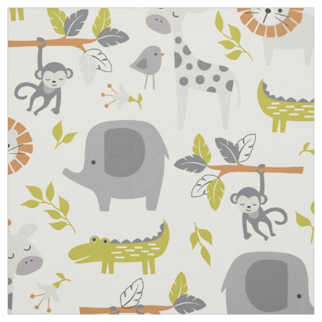 Niedlicher moderner Dschungel in grauem und orange Stoff (Muster)