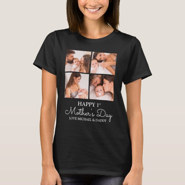 Niedlicher, moderner Fotocollage Happy First Mothe T-Shirt (Vorderseite)