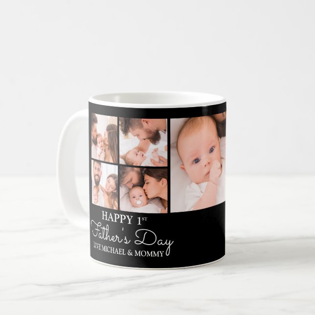 Niedlicher, moderner Fotocollage Happy First Vathe Kaffeetasse (Vorderseite Links)