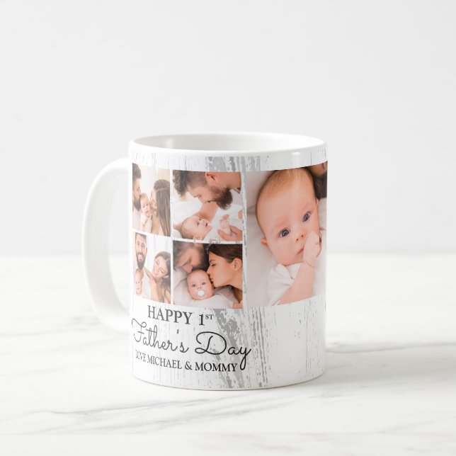 Niedlicher, moderner Fotocollage Happy First Vathe Kaffeetasse (Vorderseite Links)