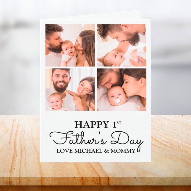 Niedlicher, moderner Fotocollage Happy First Vathe Karte (Cute Modern Photo Collage Happy First Fathers Day Card)