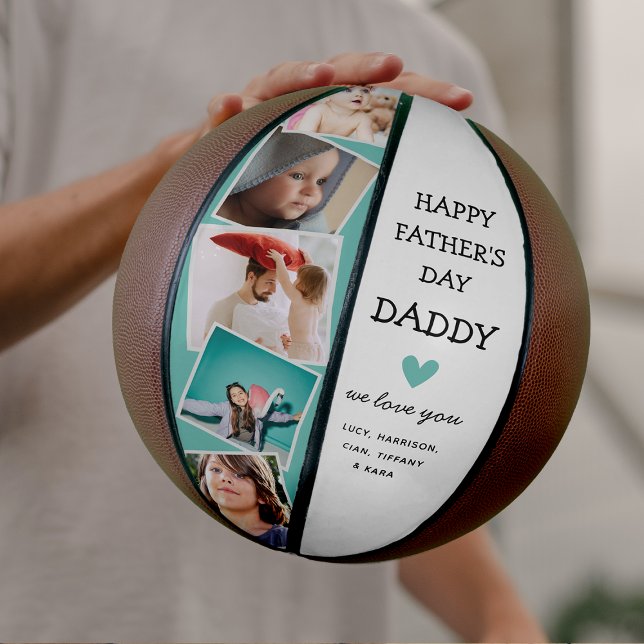 Niedlicher moderner Fotocollage Vathers Day Basket Basketball (Custom Photo Dad Keepsake Basektball)