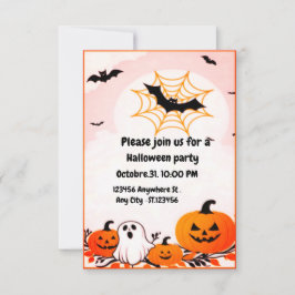 Niedlicher moderner Halloween-Kürbis und Geist Einladung