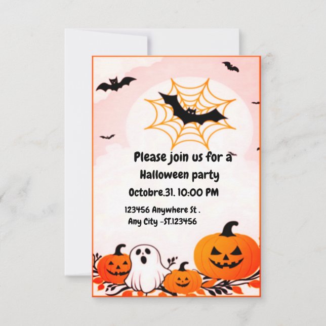 Niedlicher moderner Halloween-Kürbis und Geist Einladung (Vorderseite)