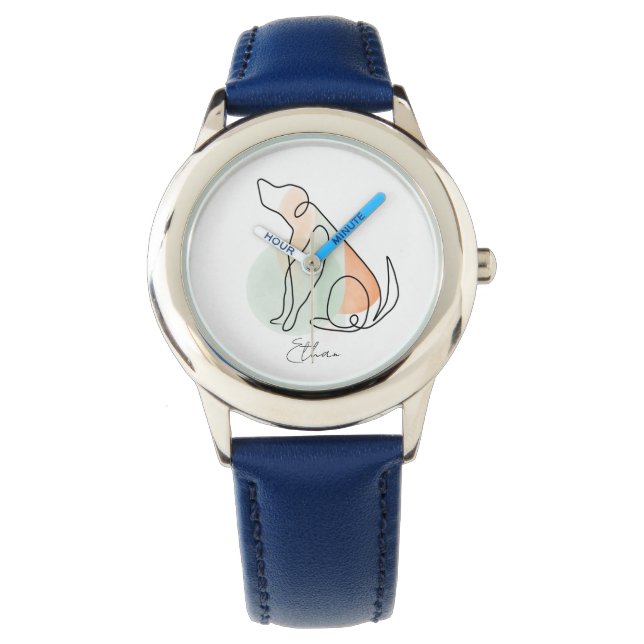 Niedlicher, moderner Hund personalisierte Kinder b Armbanduhr (Vorderseite)