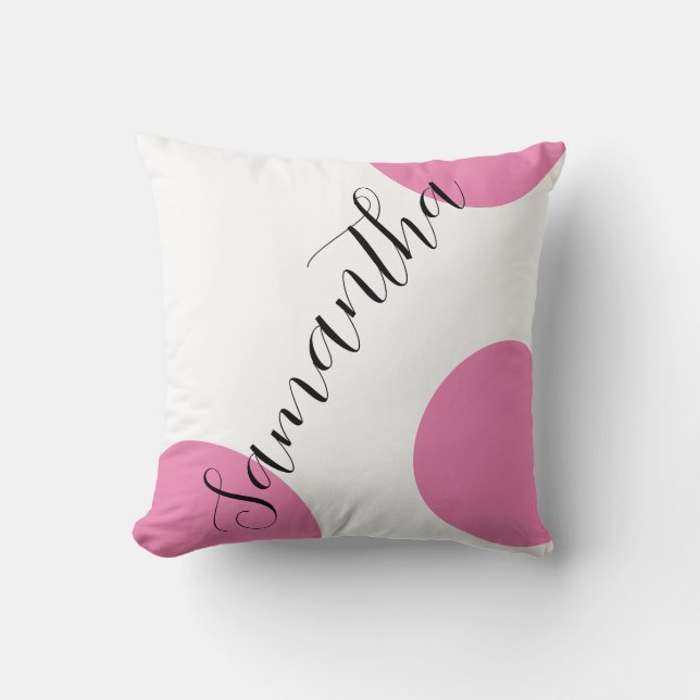 Niedlicher moderner Name Große rosa Polka Dots Kissen (Vorderseite)