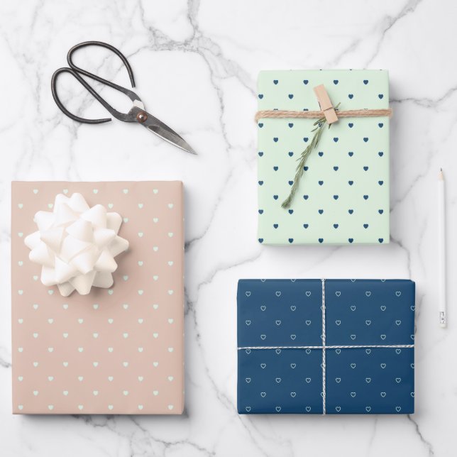Niedlicher, moderner Polka-Dot-Herz-Muster Geschenkpapier Set (Vorderseite)