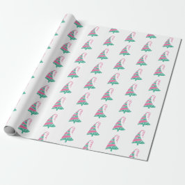 Niedlicher moderner Rosa- und Grüner Weihnachtsbau Geschenkpapier