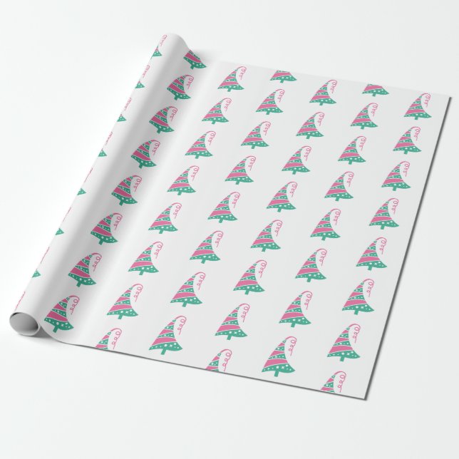 Niedlicher moderner Rosa- und Grüner Weihnachtsbau Geschenkpapier (Ungerollt)