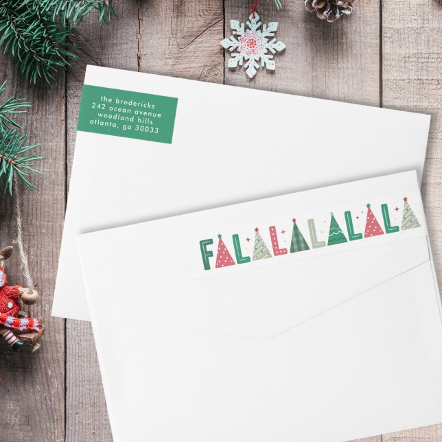 Niedlicher, moderner Weihnachtsbaum (cute, whimsical and fun Fa La La La Christmas typography address label)