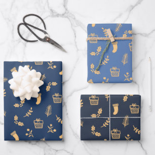 Niedlicher, moderner Weihnachtsfeiertag der Navy Geschenkpapier Set