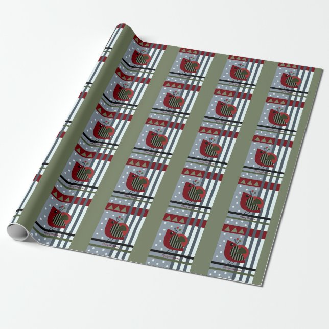 Niedlicher, moderner Weihnachtsvogel und Sondertex Geschenkpapier (Ungerollt)