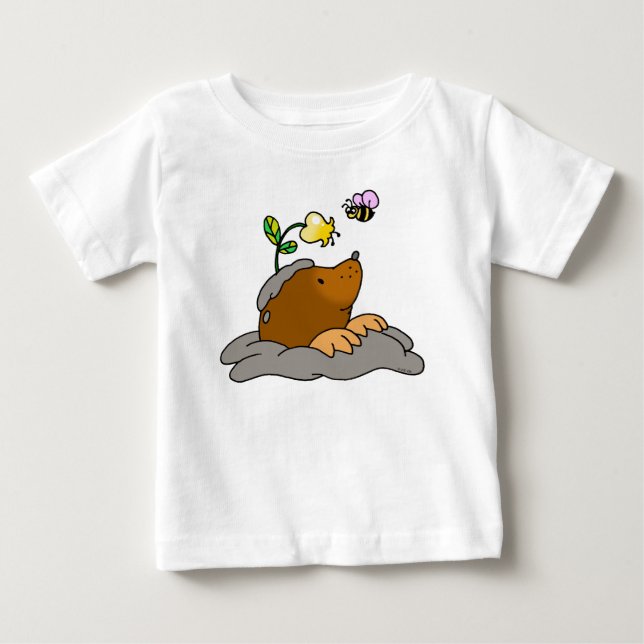 niedlicher Mole-Cartoon mit einer Blumenbiene Baby T-shirt (Vorderseite)