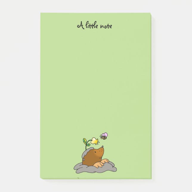 niedlicher Mole-Cartoon mit einer Blumenbiene Post-it Klebezettel (Vorderseite)