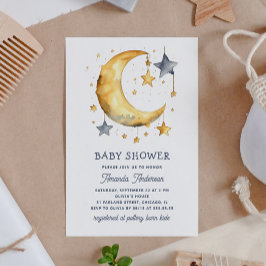 Niedlicher Mond & Sterne Babydusche Einladung