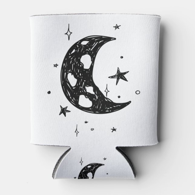 Niedlicher Mond und Sternskizze Dosenkühler (Vorderseite)