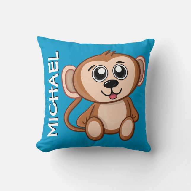 Niedlicher Monkey Jungle Blue Cartoon Regenwaldnam Kissen (Vorderseite)