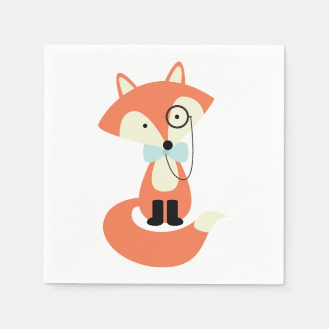 Niedlicher Monocle-Hipster Red Fox Serviette (Vorderseite)