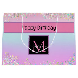 Niedlicher Monogram Holographic Pastell Glitzer Ge Große Geschenktüte